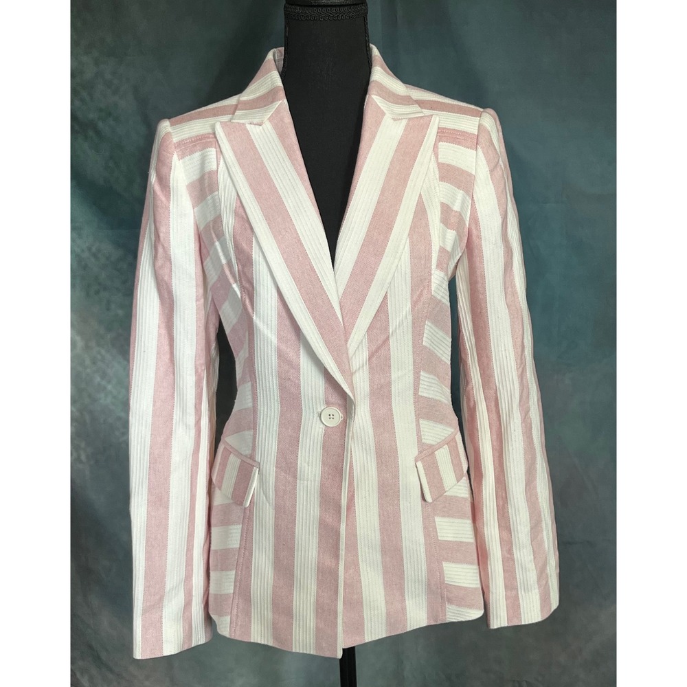 DKNY‎ Pink White Striped Blazer Cotton Blend One Button Career Jacket
